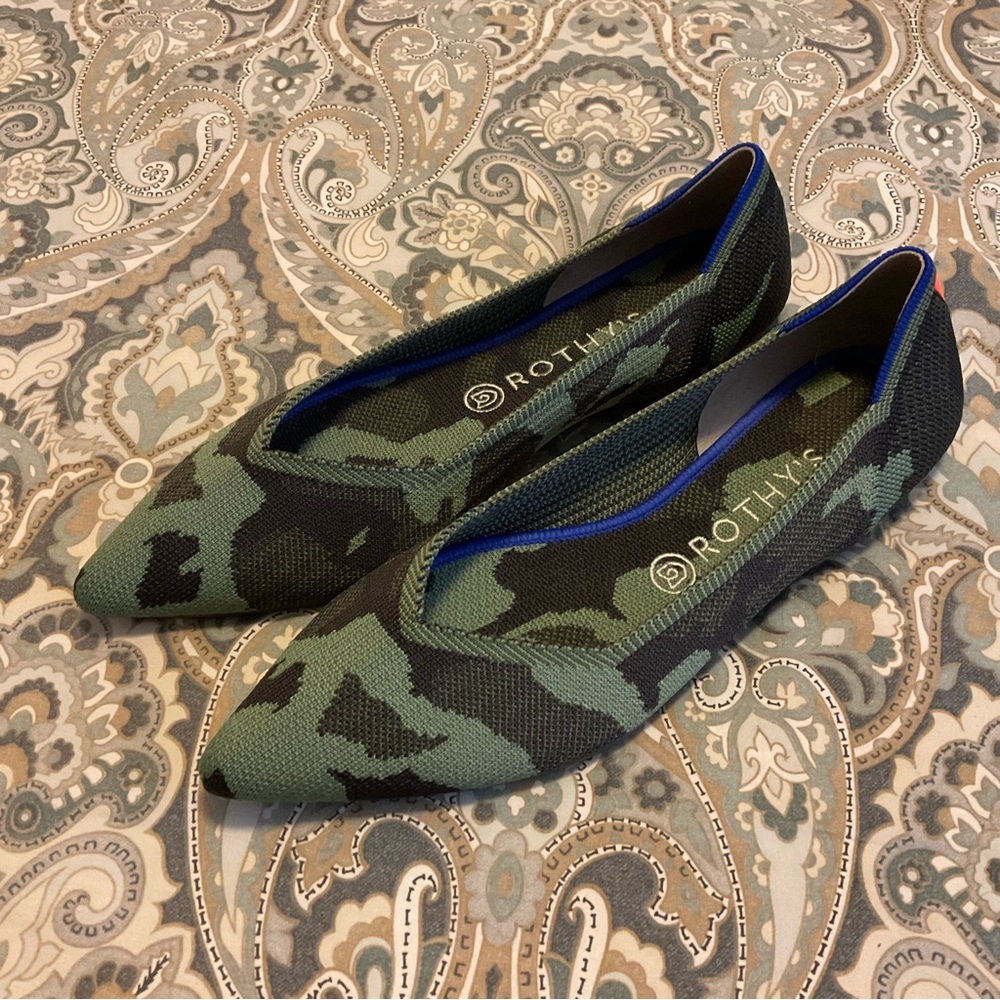 Rothy’s The Point Olive Camo Flats Womens Sz 10.5